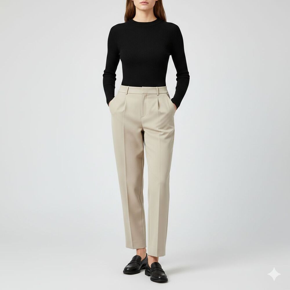 Zara Ivory High Waist Pleated Neutral Tailored Classic Trousers Pants Size XS